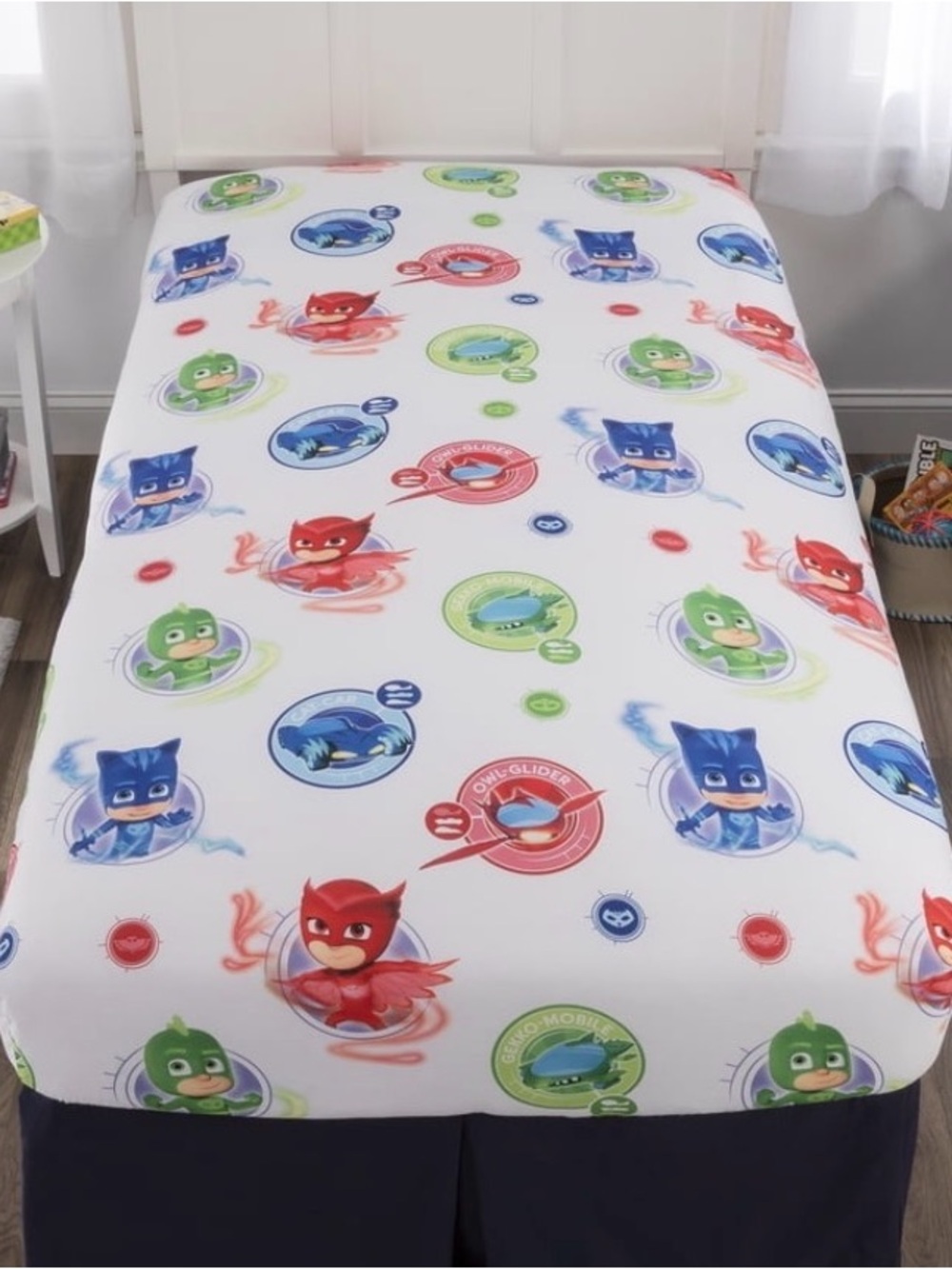 PJ Masks Character Twin Fitted Sheet - cat boy owl-let and gecko